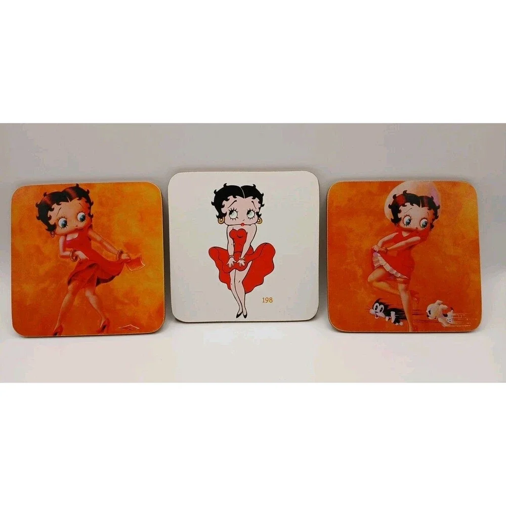 Betty Boop Drink Coasters With Cork Back 3.75In x 3.75In Set of 3 EUC
